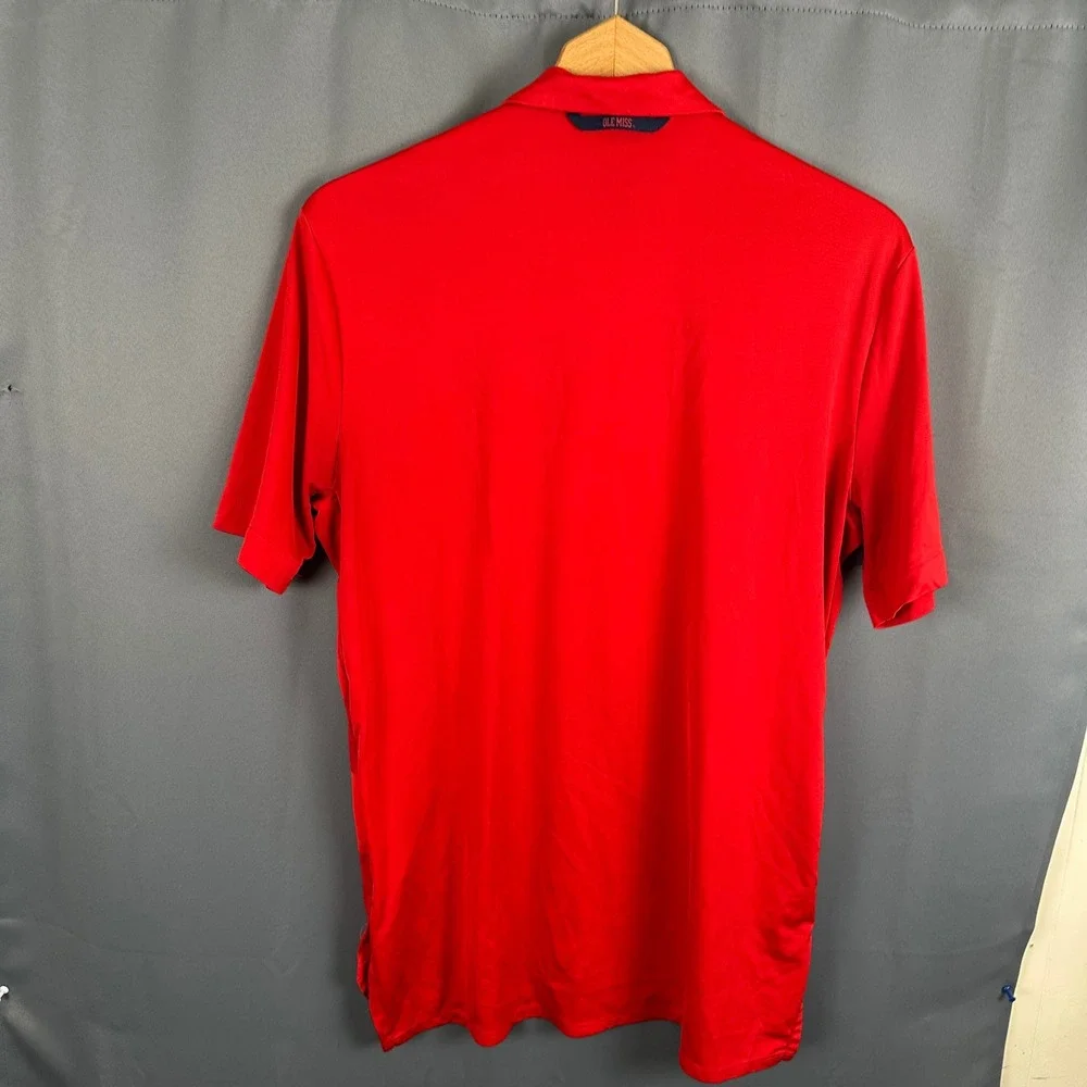 Nike Dri-FIT Ole Miss Rebels Mens Medium Red Striped Performance Golf Polo Shirt